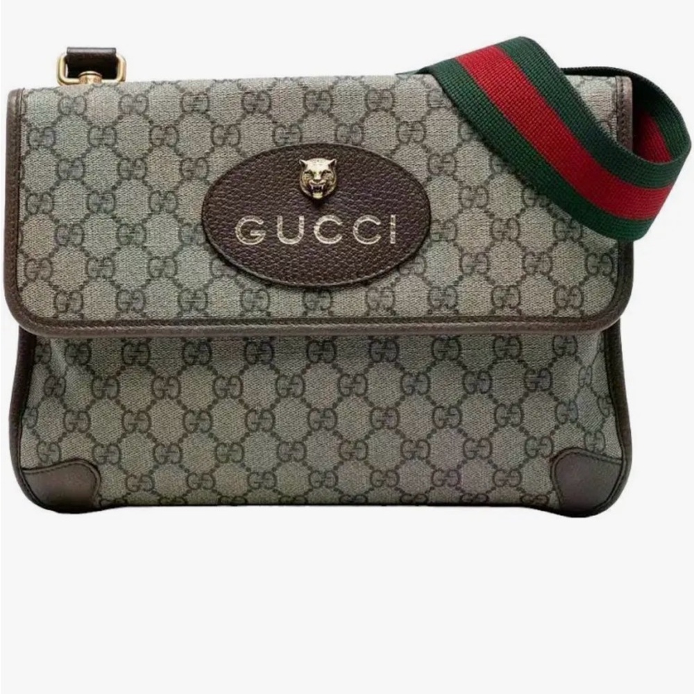 Gucci GG Supreme Canvas Crossbody Bag with Web Strap - Brown/Tan/Green/Red - Picture 2 of 5